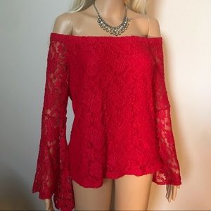 New York & Co. Off Shoulder Lace Sweater L